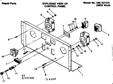 Control Panel 327321 Diagram and Parts List for 580327311  Craftsman Engine
