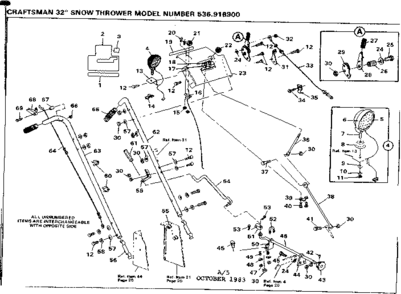 Handle Assembly Diagram and Parts List for 536918900  Craftsman Snow Blower