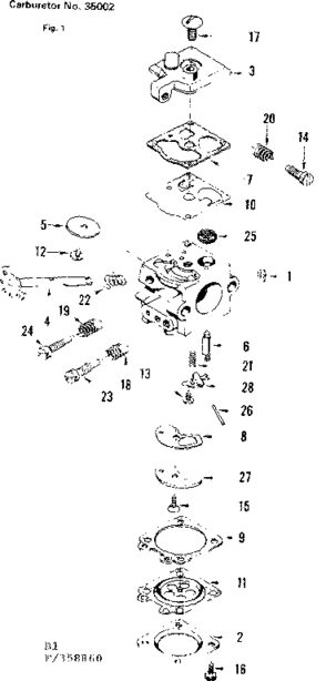 Carburetor Diagram and Parts List for 358358860  Craftsman Chainsaw