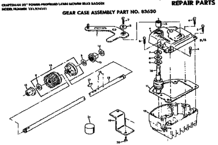 Gear Case Assembly Diagram and Parts List for 131974141  Craftsman Lawn Mower