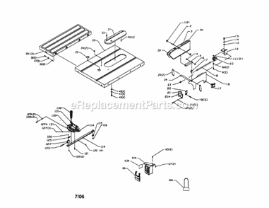 Table Assembly Diagram and Parts List for 152221040  Craftsman Table Saw