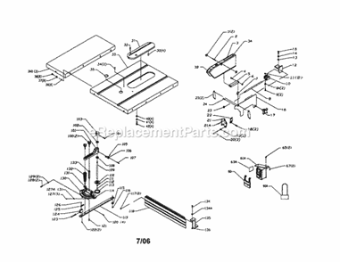 Table Assembly Diagram and Parts List for 152221140  Craftsman Table Saw