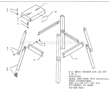 Stand Diagram and Parts List for 152241260  Craftsman Bench Grinder