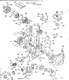Replacement Parts Diagram and Parts List for 143654072  Craftsman Engine