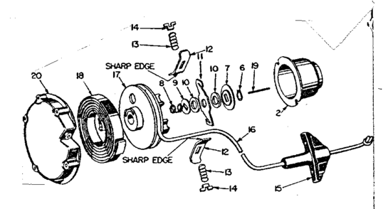 Rewind Starter Diagram and Parts List for 91760015  Craftsman Chainsaw