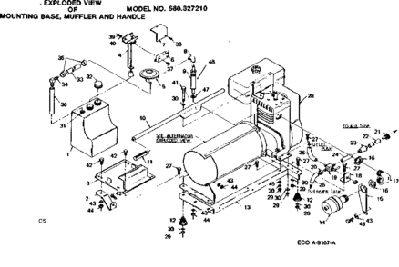 Mounting Base, Muffler And Handle Assembly Diagram and Parts List for 580327210  Craftsman Engine
