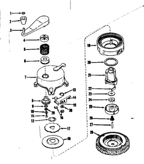 Ratchet Self Starter No. 29750 Diagram and Parts List for 143105101  Craftsman Engine