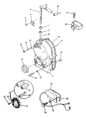 Gearcase, Ignition Control Alternator And Regulator Diagram and Parts List for 73910896B  Craftsman Engine
