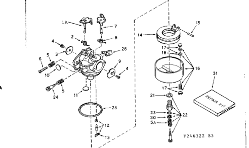 Carburetor No. 631810 Diagram and Parts List for 143246322  Craftsman Engine
