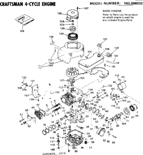 Replacement Parts Diagram and Parts List for 143266032  Craftsman Engine