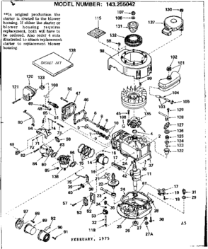 Replacement Parts Diagram and Parts List for 143255042  Craftsman Engine