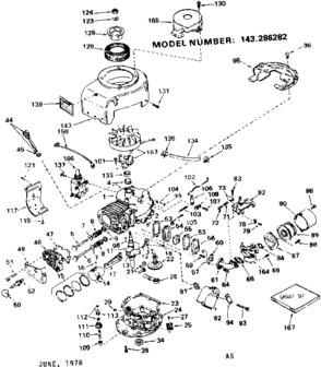 Replacement Parts Diagram and Parts List for 143286282  Craftsman Engine