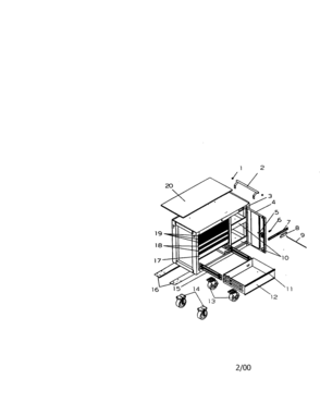 40" 7 Drawer Mobile Toolcart Diagram and Parts List for 706653345  Craftsman Tool Stand & Cart