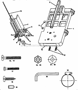 Scroll Saw Table Diagram and Parts List for 17125439  Craftsman Table Saw