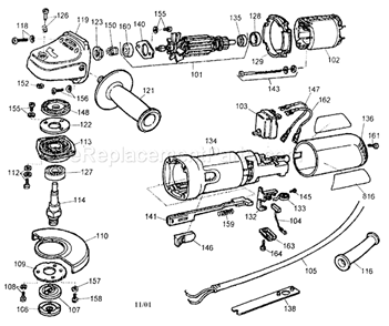 Grinder Diagram and Parts List for 17211502  Craftsman Angle Grinder