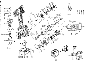 Drill Diagram and Parts List for 17264120  Craftsman Cordless Drill