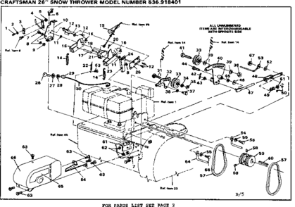 Drive Assembly Diagram and Parts List for 536918401  Craftsman Snow Blower