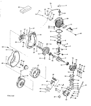 Carburetor And Crankshaft Diagram and Parts List for 91760027  Craftsman Chainsaw