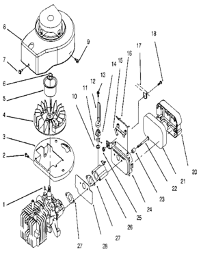 2 Cycle Engine Assembly Diagram and Parts List for 3934  Craftsman Lawn Mower