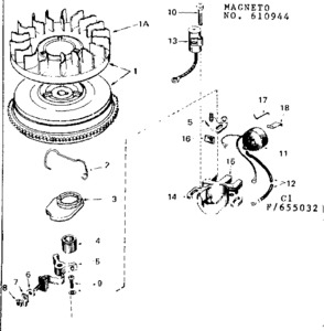 Magneto Diagram and Parts List for 143655032  Craftsman Engine