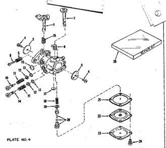 Carburetor No. 29780 Diagram and Parts List for 14365250  Craftsman Engine