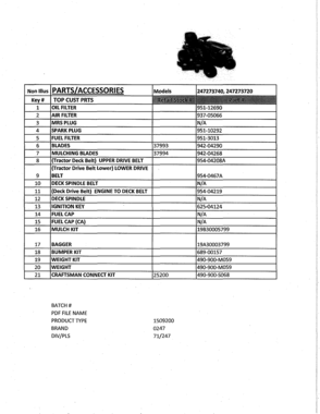 Part Location Diagram of 937-05066 MTD Air Filter W/prefilt