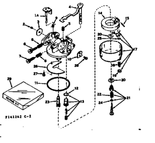 Carburetor Diagram and Parts List for 143141242  Craftsman Engine
