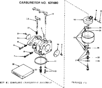 Carburetor Diagram and Parts List for 143640022  Craftsman Engine