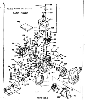 Basic Engine Diagram and Parts List for 143541262  Craftsman Engine