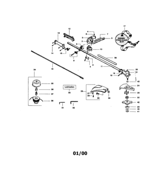 "t" Handle Assembly Diagram and Parts List for 358795050  Craftsman Trimmer