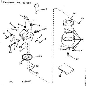 Carburetor Diagram and Parts List for 143226062  Craftsman Engine