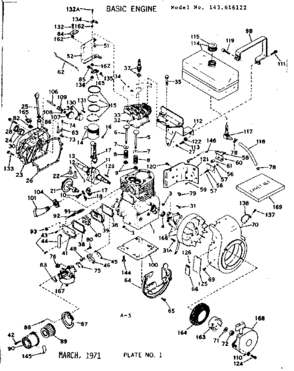 Basic Engine Diagram and Parts List for 143616122  Craftsman Engine