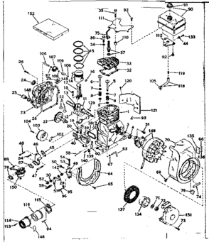 Basic Engine Diagram and Parts List for 143611072  Craftsman Engine