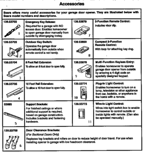 Accessories Diagram and Parts List for 13953800SRT  Craftsman Garage Door Opener