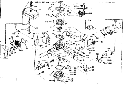Basic Engine Diagram and Parts List for 143216172  Craftsman Engine