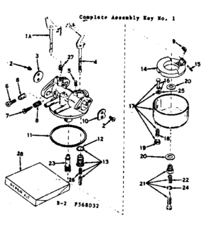 Carburetor Diagram and Parts List for 143568032  Craftsman Engine