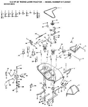 Mower Deck Diagram and Parts List for 917255521  Craftsman Lawn Tractor