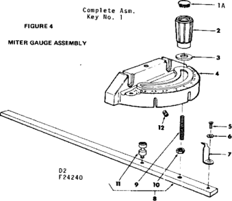 Miter Gauge Assembly Diagram and Parts List for 11324240  Craftsman Power Motor