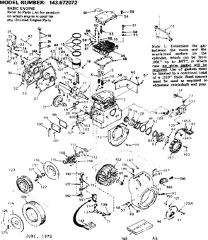 Replacement Parts Diagram and Parts List for 143672072  Craftsman Engine