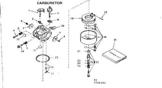 Carburetor Diagram and Parts List for 143266202  Craftsman Engine