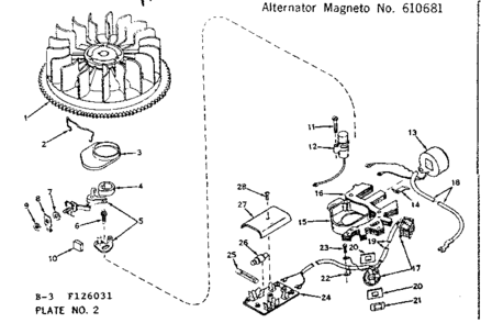 Alternator Diagram and Parts List for 143126031  Craftsman Engine