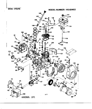 Basic Engine Diagram and Parts List for 143624022  Craftsman Engine