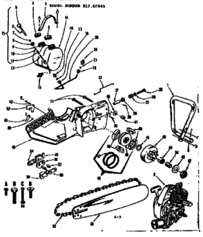 Main Frame Diagram and Parts List for 91760049  Craftsman Chainsaw