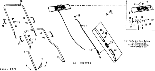 Control Plate Assembly Diagram and Parts List for 536819981  Craftsman Lawn Mower