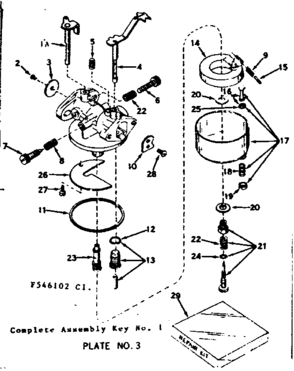 Carburetor Diagram and Parts List for 143546102  Craftsman Engine