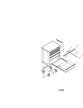 5 Drawer Professional Roll-away Diagram and Parts List for 706652000  Craftsman Tool Stand & Cart