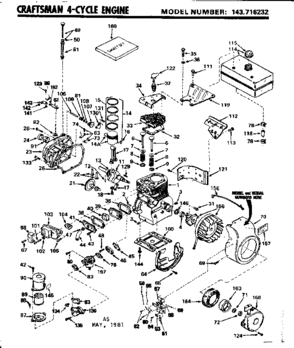 Replacement Parts Diagram and Parts List for 143716232  Craftsman Engine