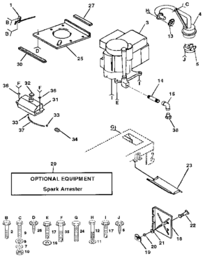 Engine Diagram and Parts List for 917255573  Craftsman Lawn Tractor