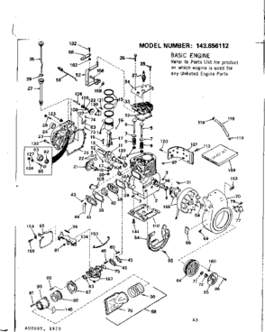 Replacement Parts Diagram and Parts List for 143656112  Craftsman Engine