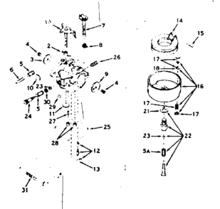 Carburetor Diagram and Parts List for 143577082  Craftsman Engine